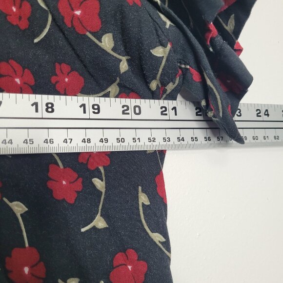 Vintage 90s black red moody witchy floral modest tie back maxi dress 14 FLAW - Picture 5 of 9